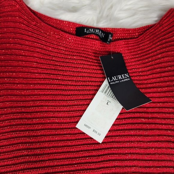 Lauren Ralph Lauren Sweater Womens Adult Medium Red Metallic Glitter Dolman - Picture 4 of 11